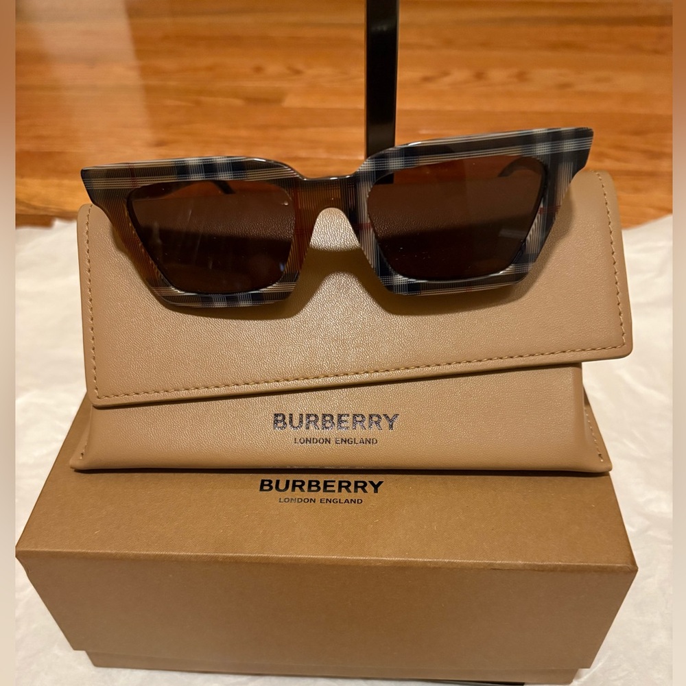 Authentic Burberry Checkered Black and Brown Sunglasses NWT